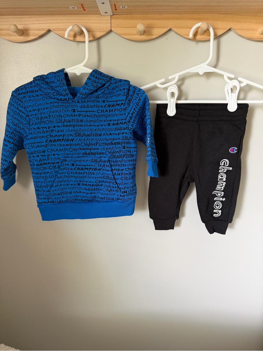 Champion Boys 6-9M 2pc Blue Logo Hoodie & Black Fleece Pants Set